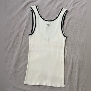 Auth Chanel Classic CC Logo White Knit Tank Top - Size 38